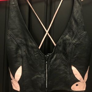 Vintage Faux Leather Playboy crop top